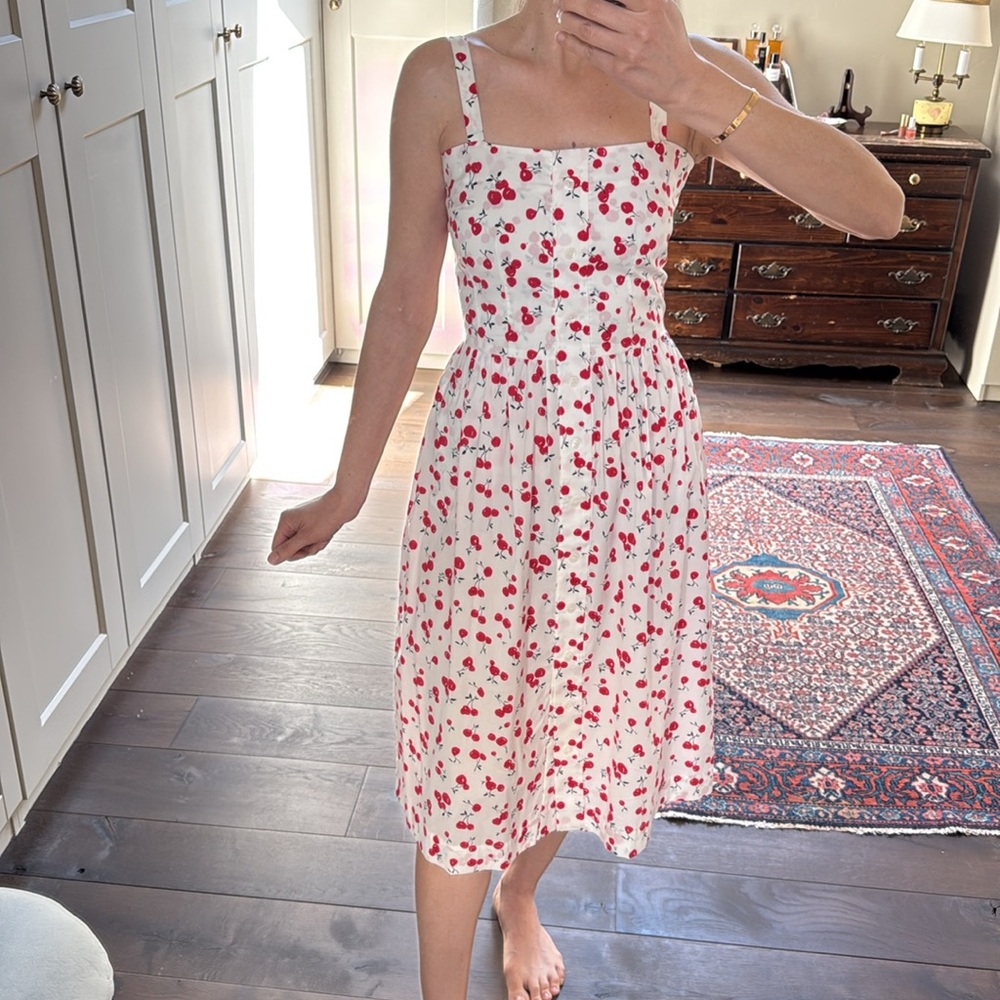 Floral Midi Dress in White and Red